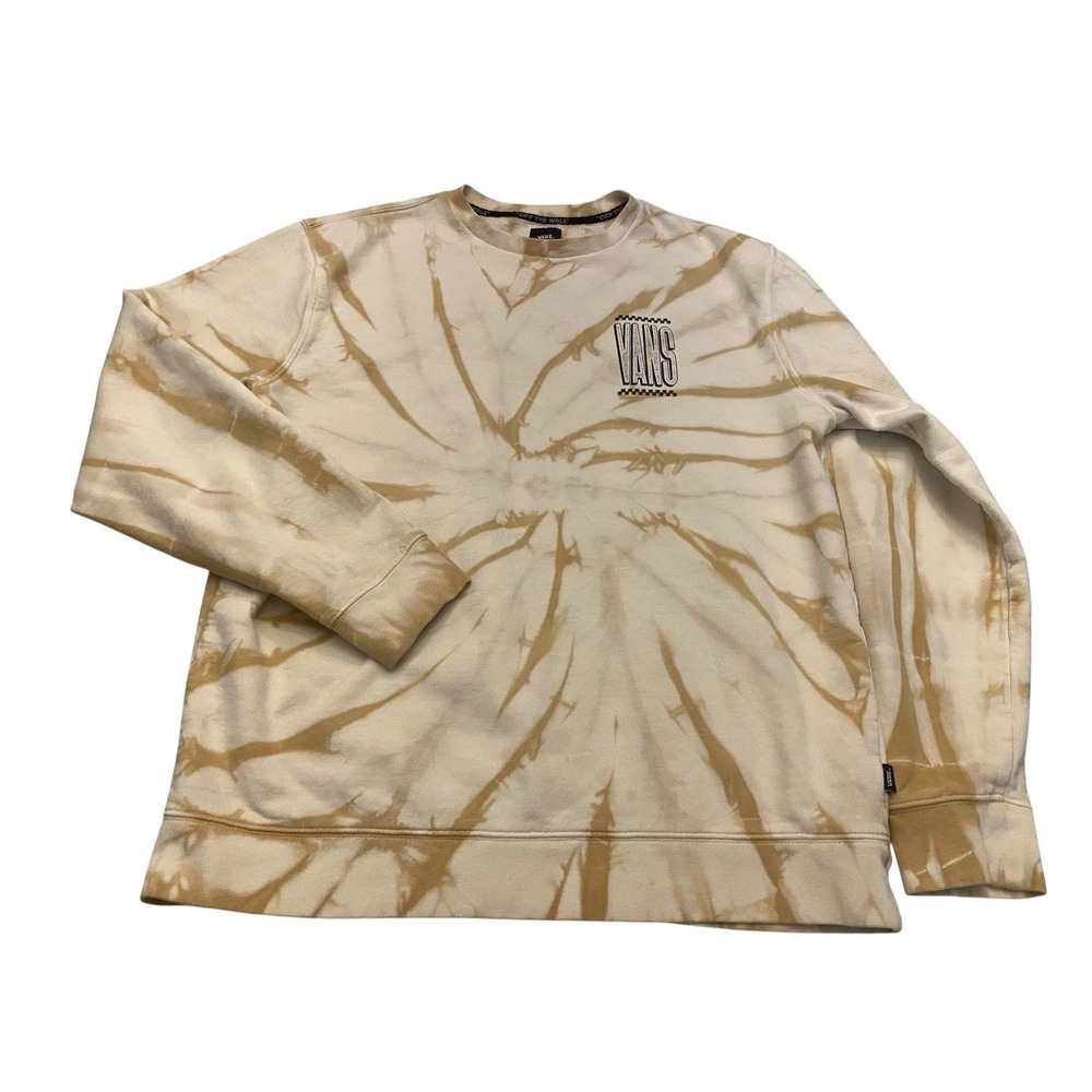 Vans Sweatshirt Large Cream Tan Brown Bleach Dye Tie Wash Crewneck Pullover Men